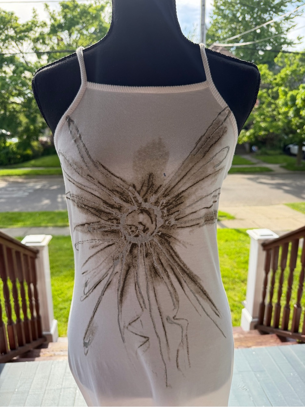 White Graphic Slip Dress with Sunburst Motif - Picture 4 of 5